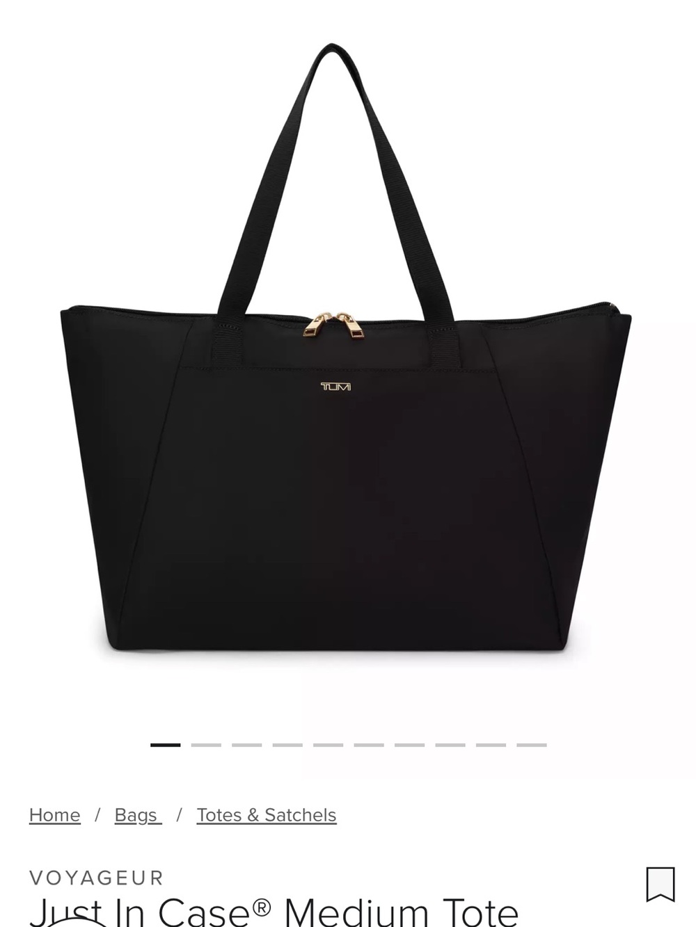 Tumi Black just in case medium totewith Gold Zip